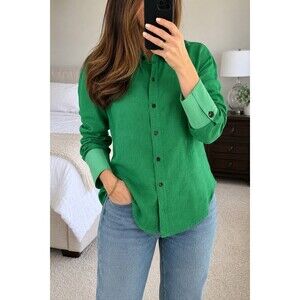 Rareism Harper Women’s XXS Green Modal Linen Button Down Shirt Blouse